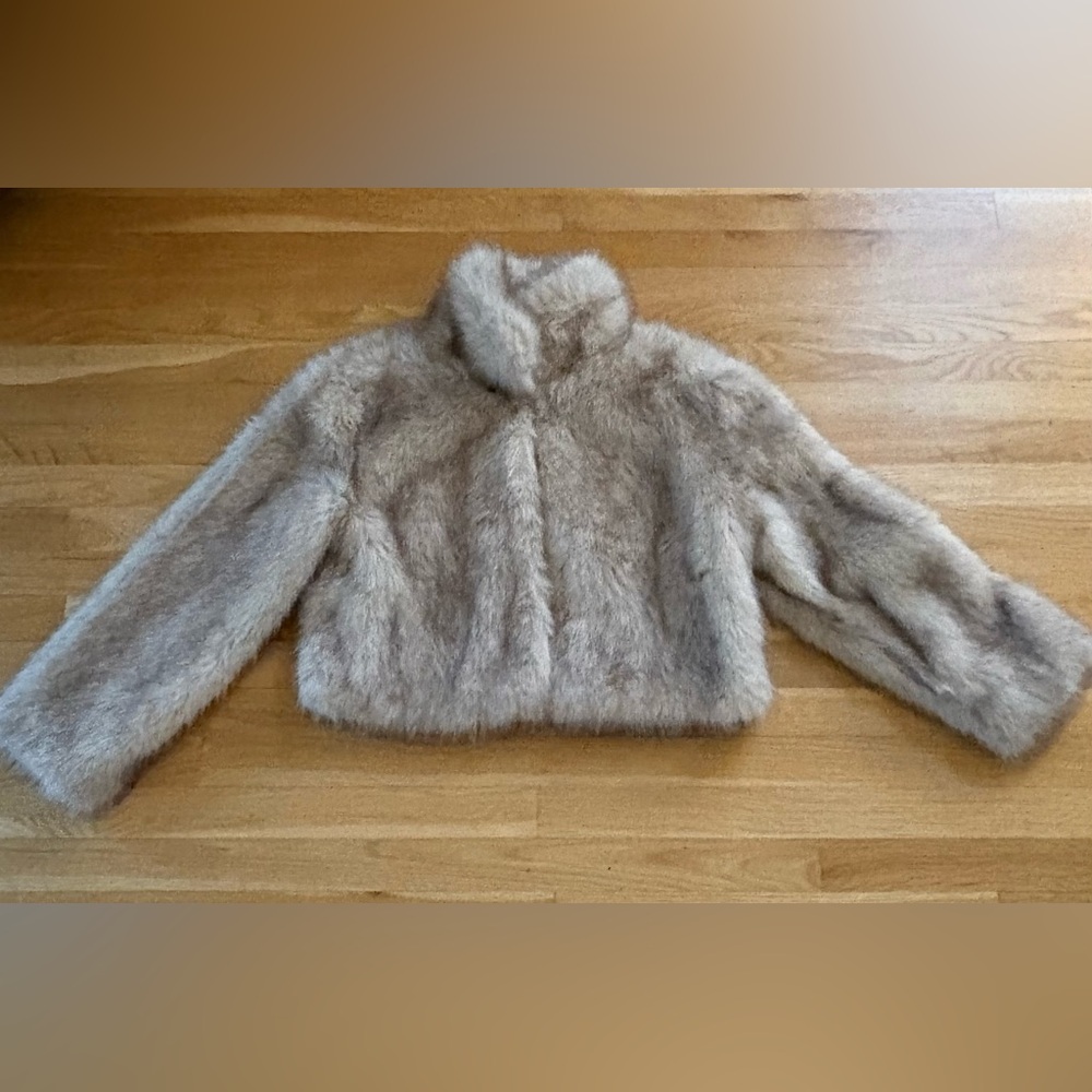 Divided Faux Fur Cropped Jacket - Beige